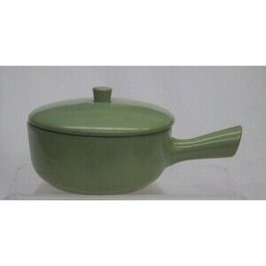 Vintage La Solana Solanaware Pottery Handled Bean Bowl Lid Green Casserole Pot